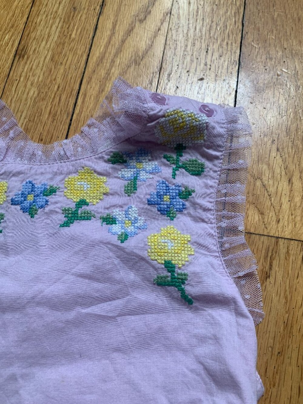 Mini Boden Girls Embroidered Cross-Back Tulle Dress Lavender - Picture 4 of 5